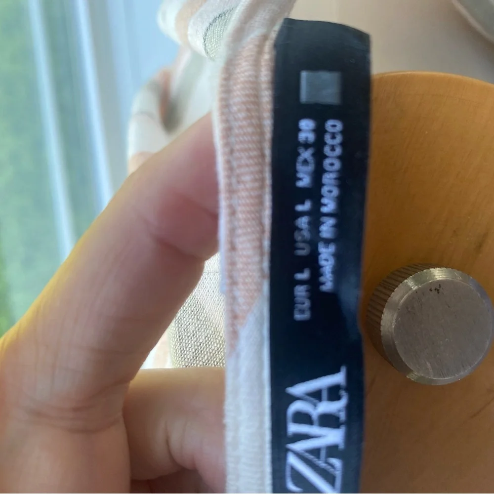 Zara faux tie up pink, green black and white Striped Crop Top size large - Picture 6 of 7